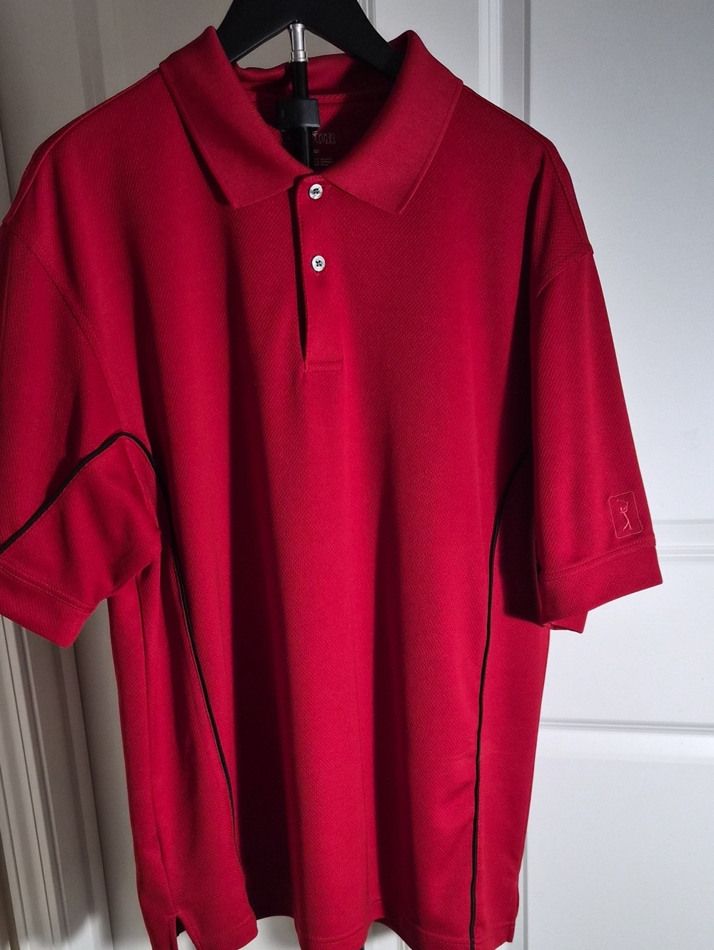 PGA Tour Red Men's Golf Polo with Subtle Piping